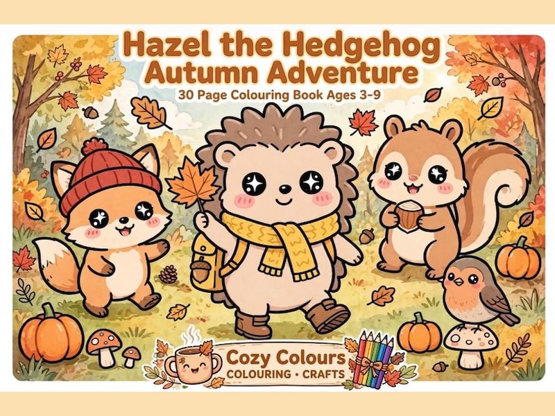 Hazel the Hedgehog Autumn Adventure colouring book cover
