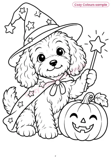 Sample page 1 from Cute Cockerpoo Halloween Colouring Book