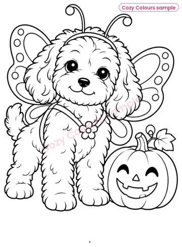 Sample page 3 from Cute Cockerpoo Halloween Colouring Book