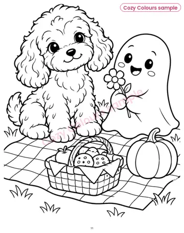 Sample page 4 from Cute Cockerpoo Halloween Colouring Book