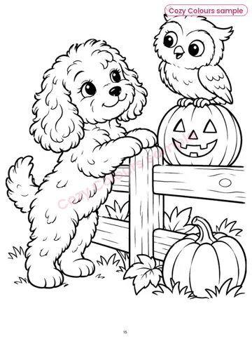 Sample page 5 from Cute Cockerpoo Halloween Colouring Book