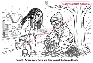 Sample page 1 from Christmas on Maple Street — A Cozy Teen Colouring Book