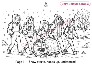 Sample page 4 from Christmas on Maple Street — A Cozy Teen Colouring Book