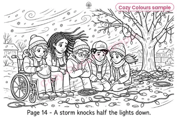 Sample page 5 from Christmas on Maple Street — A Cozy Teen Colouring Book